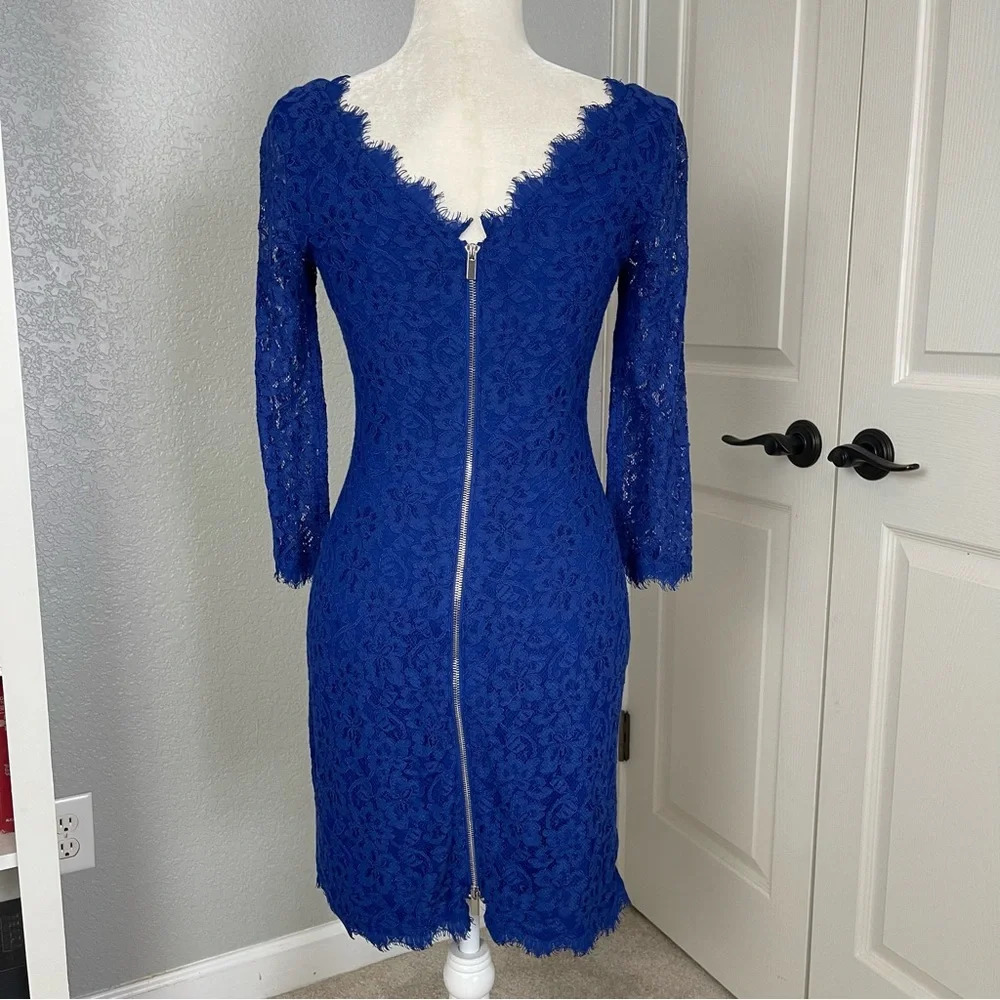 Diane Von Furstenberg DVF Zarita Lace Sheath Dress Cobalt Blue Size 2 - Picture 5 of 9